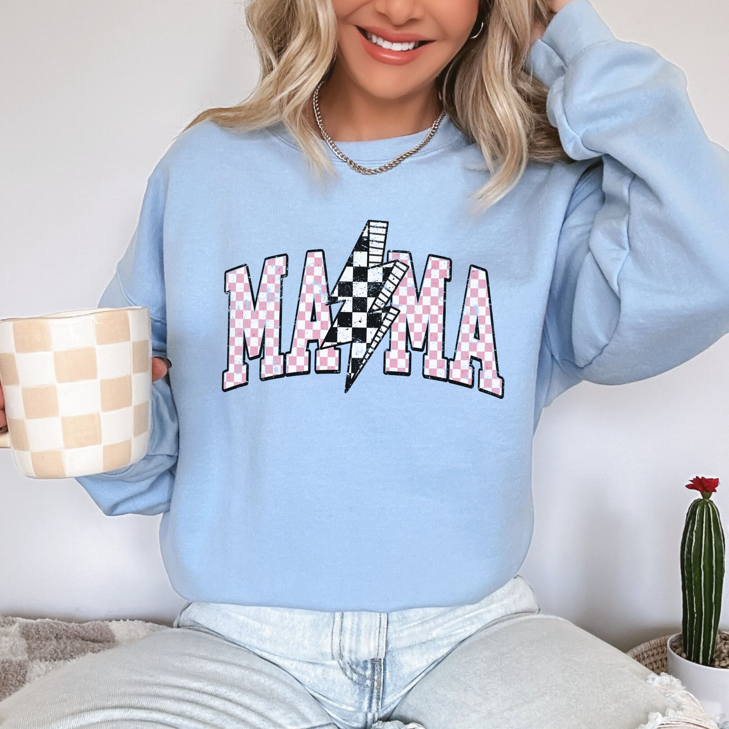 Mama Pink Checkered Crewneck