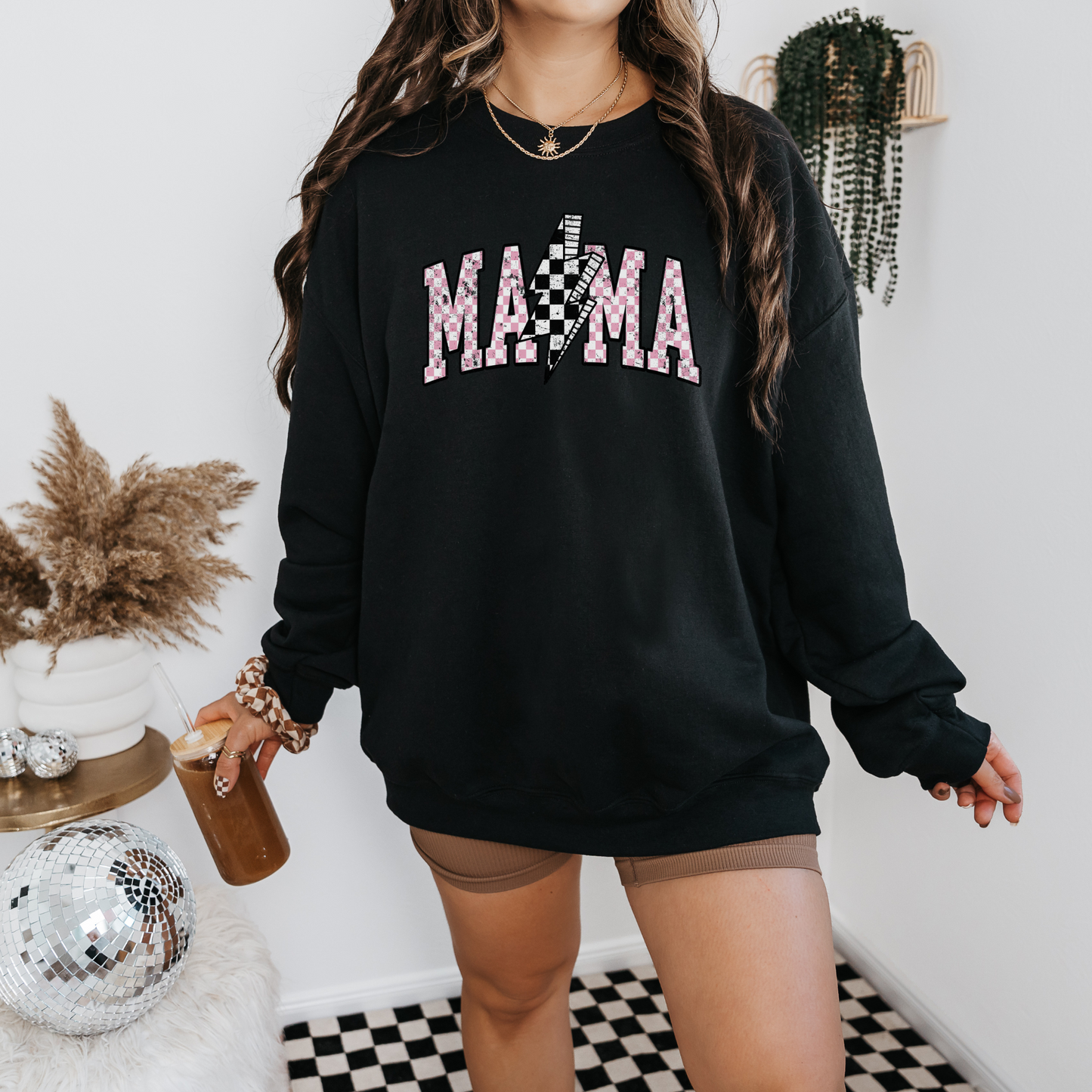 Mama Pink Checkered Crewneck