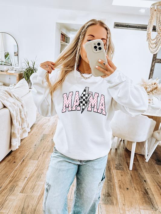 Mama Pink Checkered Crewneck