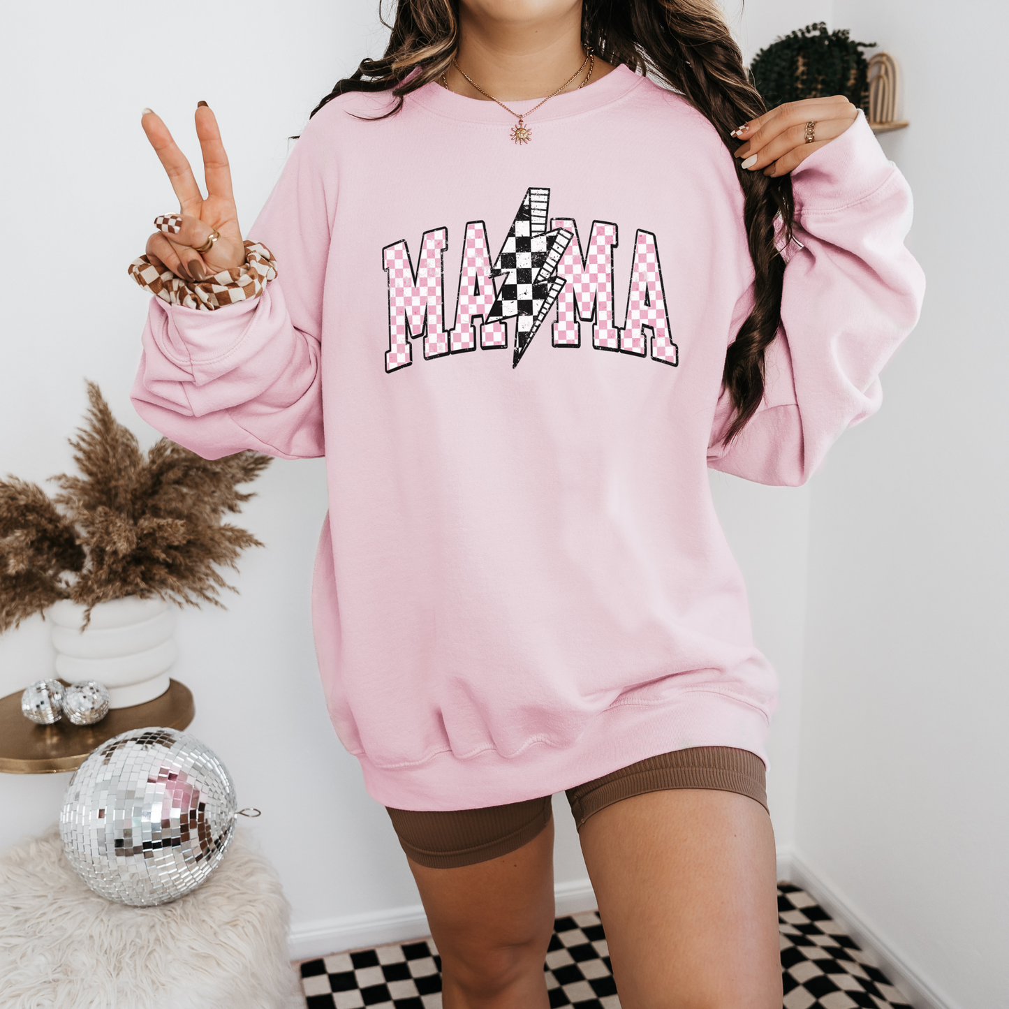 Mama Pink Checkered Crewneck