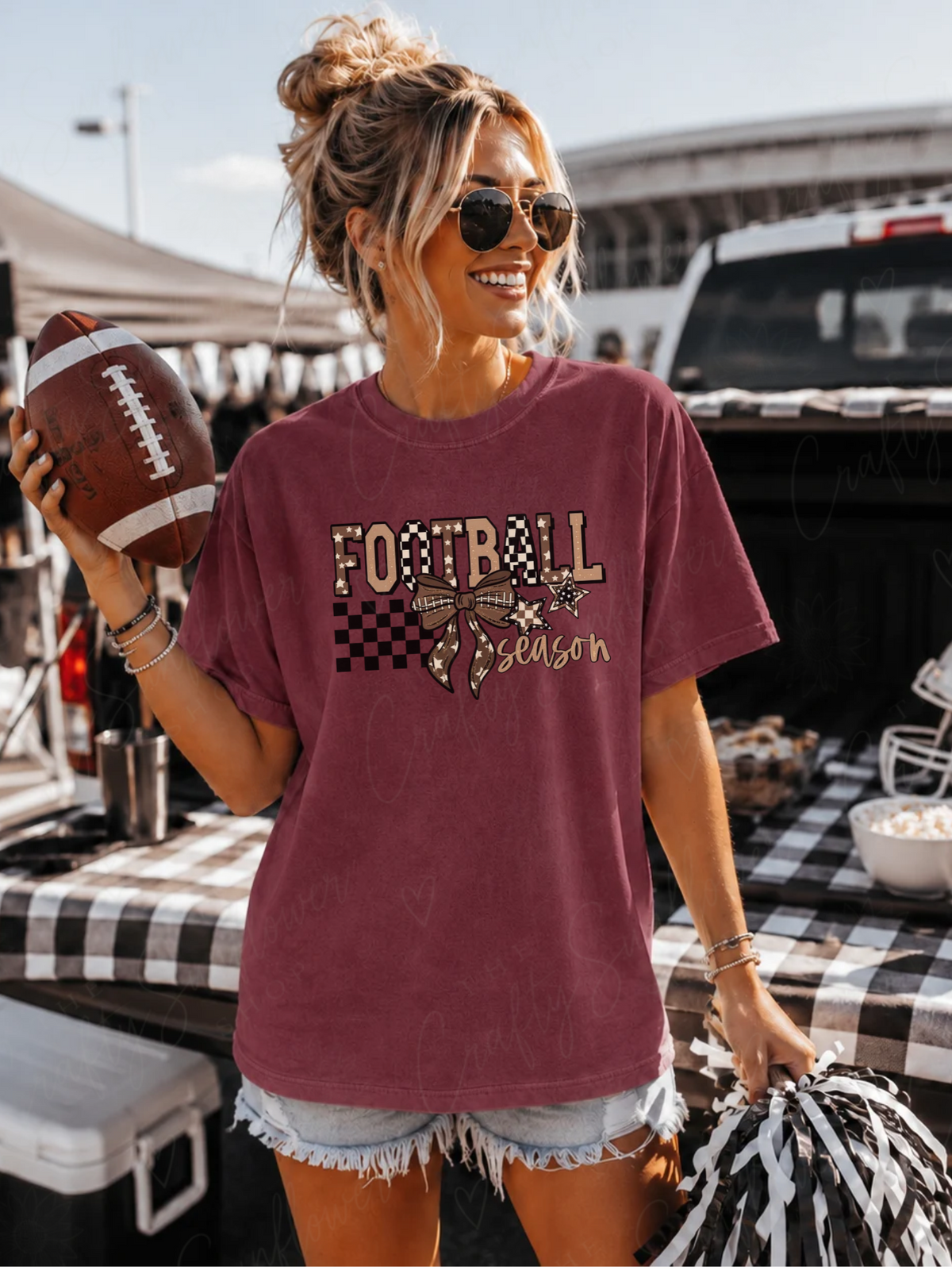 Football Season With Bow Graphic T-Shirt | Sweatshirt